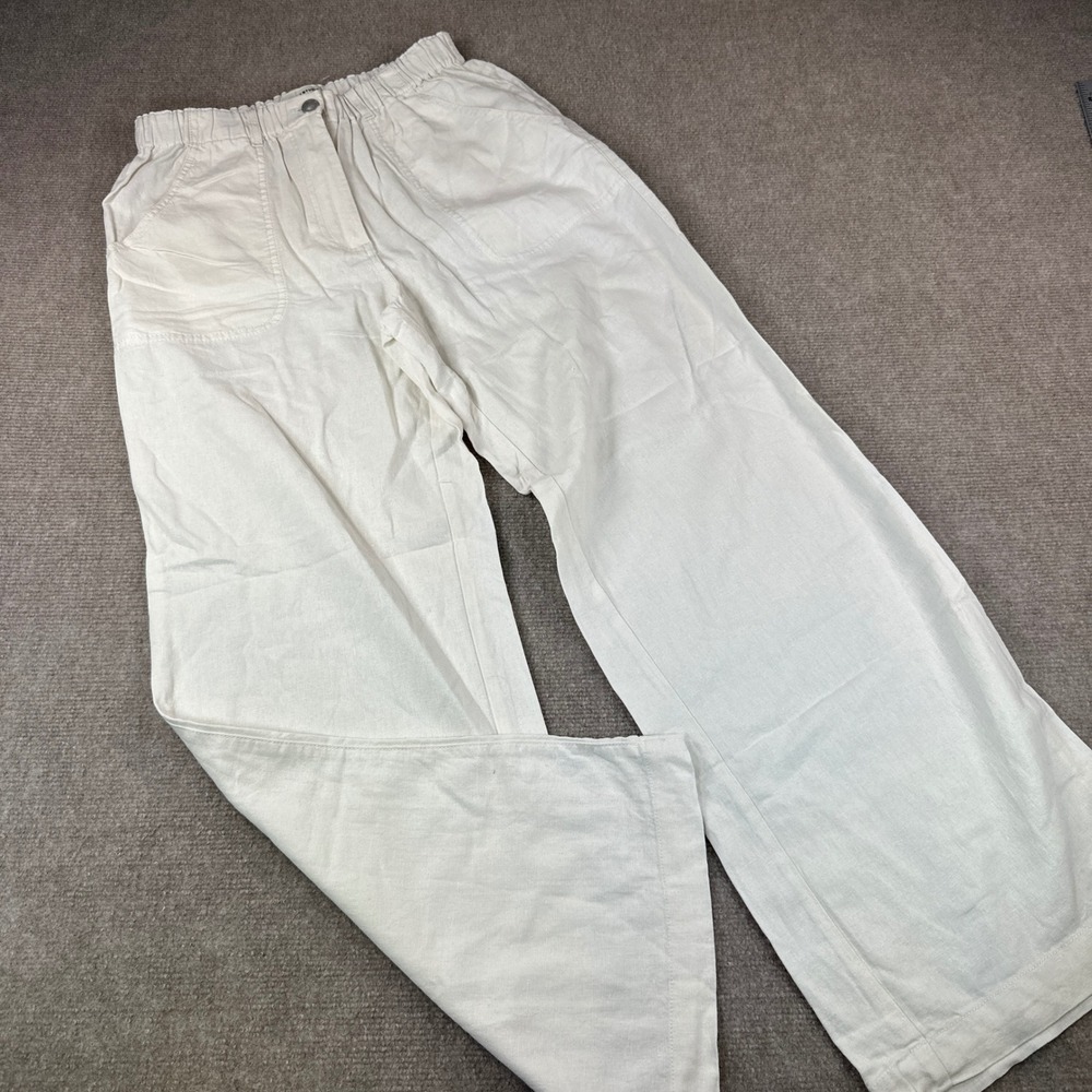 Max Studio Linen Rayon Wide Leg Pants Off White Elastic Waist XS 3701L09A